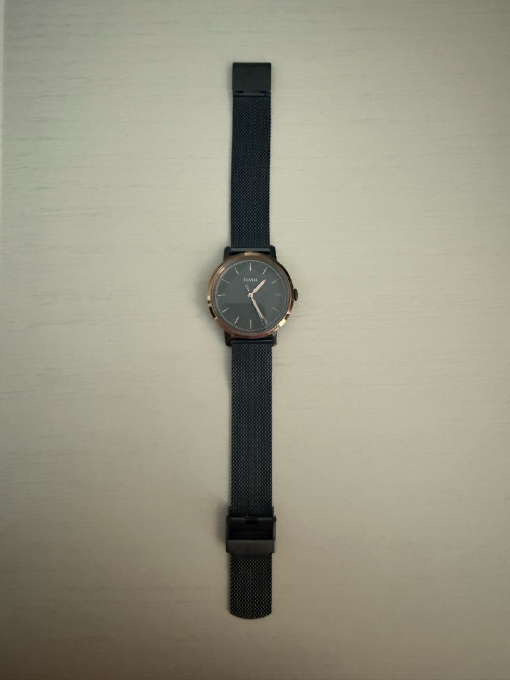 Fossil Black Mesh Strap Watch with Rose Gold Accents